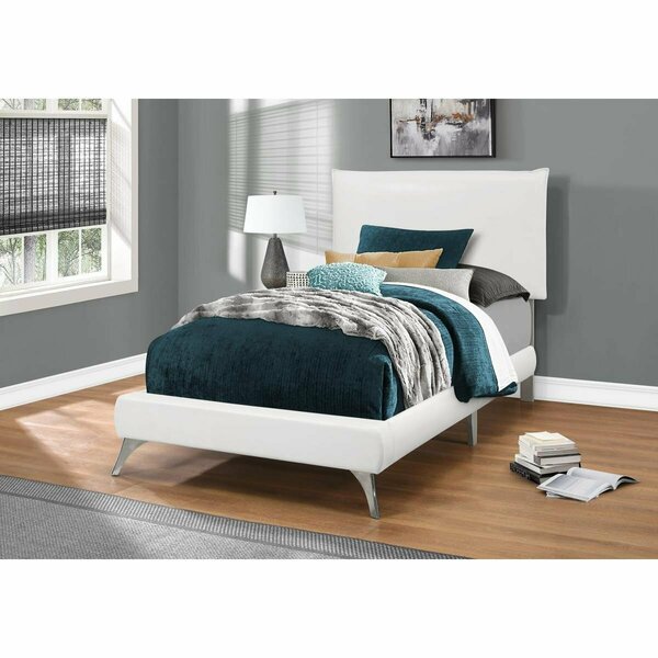 Daphnes Dinnette White Leather-Look Bed with Chrome Legs - Twin Size DA2454932